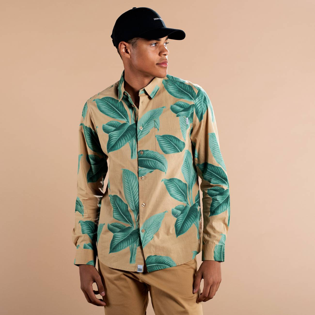 Dedicated Varberg Shirt Khaki Leaves - Aplomb Galway